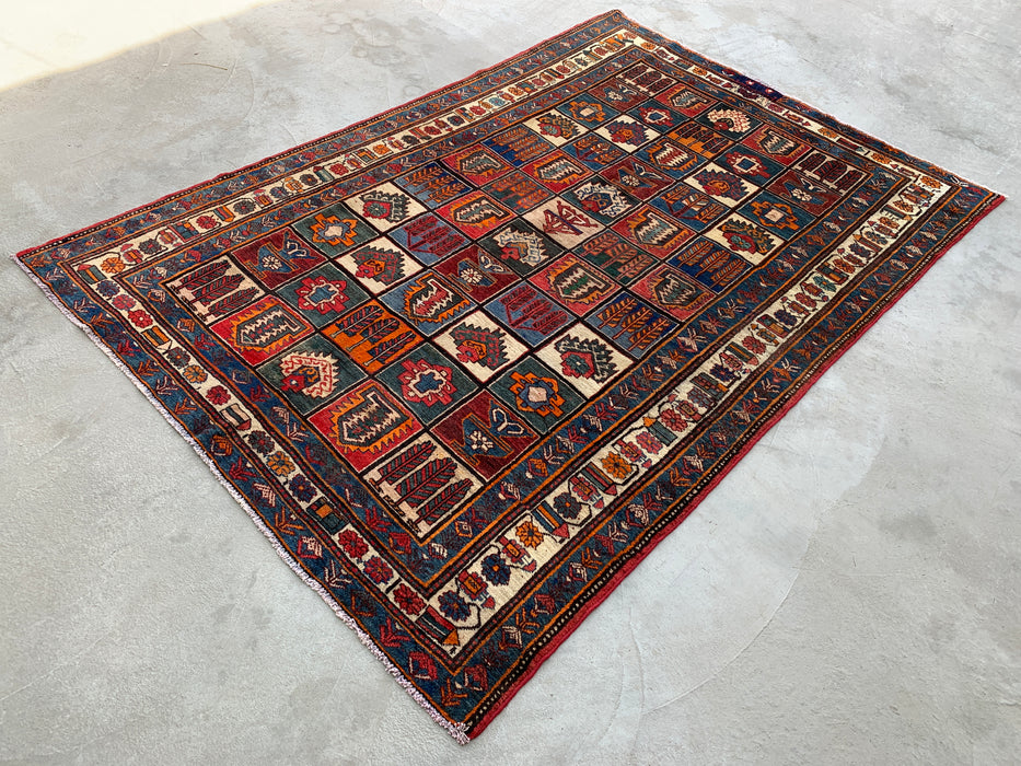 Handmade Persian Wool Area Rug 7x10 - Multicolor Traditional Persian Style Rug with Red & Rust Accents - Exact Size 9'4" x 6'6" - KBHM-1127