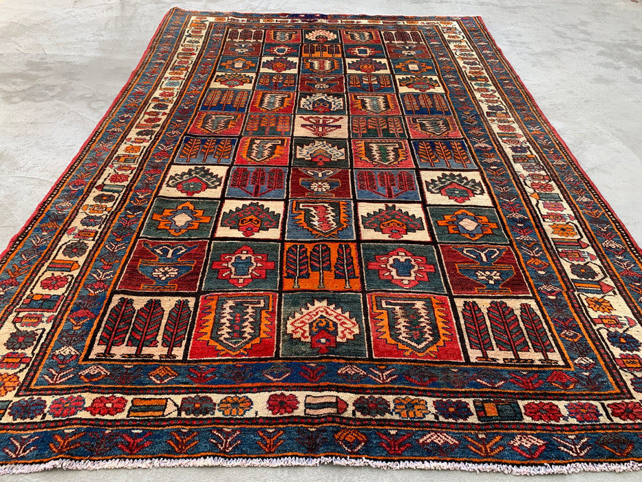 Handmade Persian Wool Area Rug 7x10 - Multicolor Traditional Persian Style Rug with Red & Rust Accents - Exact Size 9'4" x 6'6" - KBHM-1127