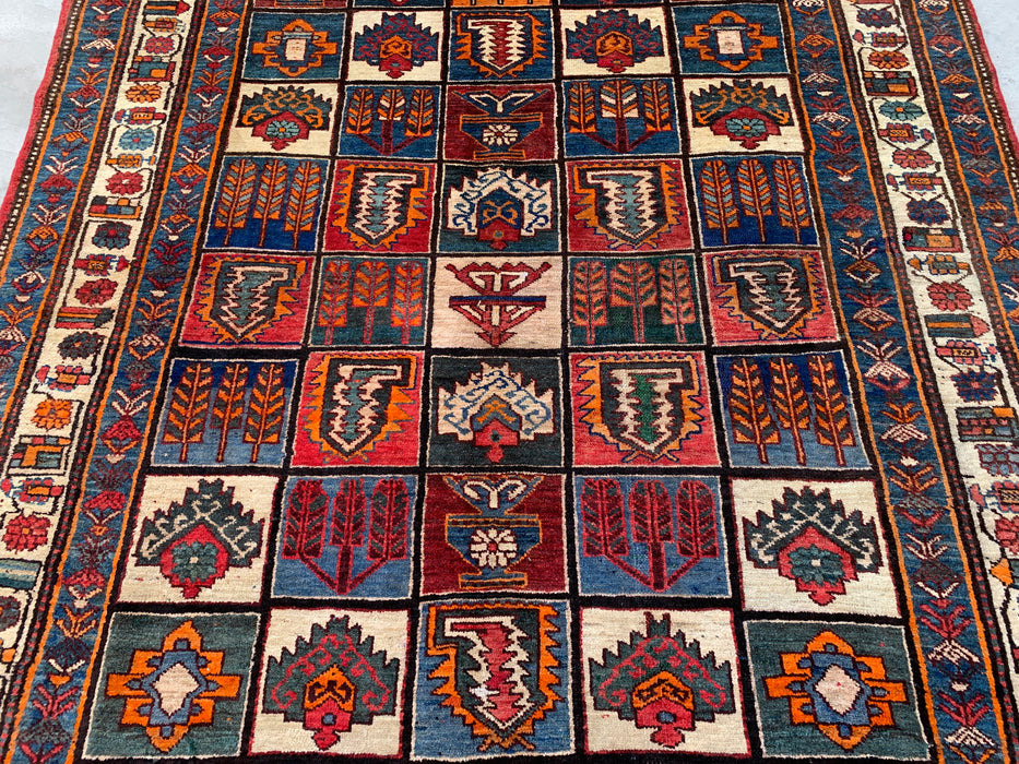 Handmade Persian Wool Area Rug 7x10 - Multicolor Traditional Persian Style Rug with Red & Rust Accents - Exact Size 9'4" x 6'6" - KBHM-1127