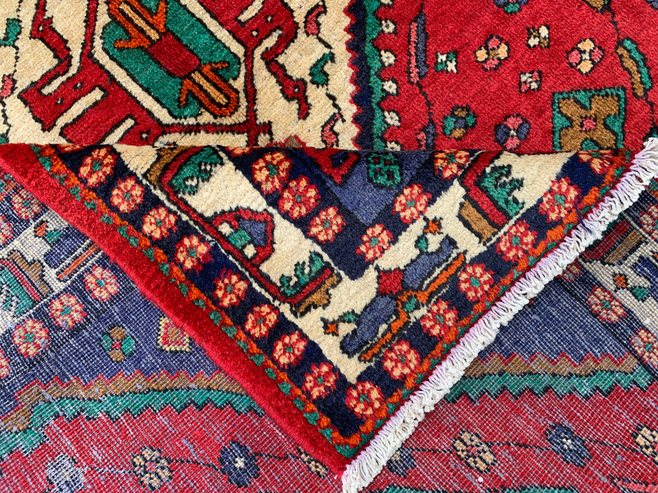 Handgeknoopt Perzisch wollen tapijt 6'6 x 5'3 rood tribaal medaillon vloerkleed - kbhm-1128