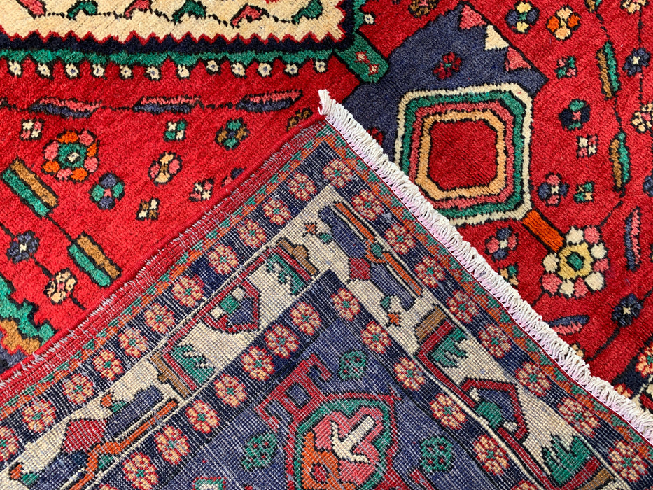 Handgeknoopt Perzisch wollen tapijt 6'6 x 5'3 rood tribaal medaillon vloerkleed - kbhm-1128