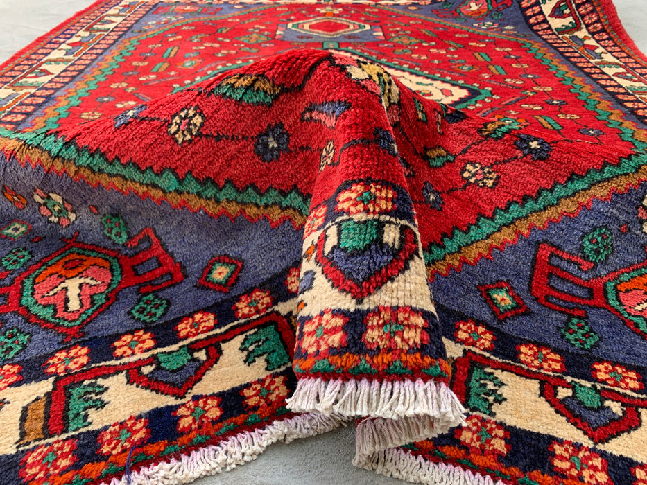 Handgeknoopt Perzisch wollen tapijt 6'6 x 5'3 rood tribaal medaillon vloerkleed - kbhm-1128