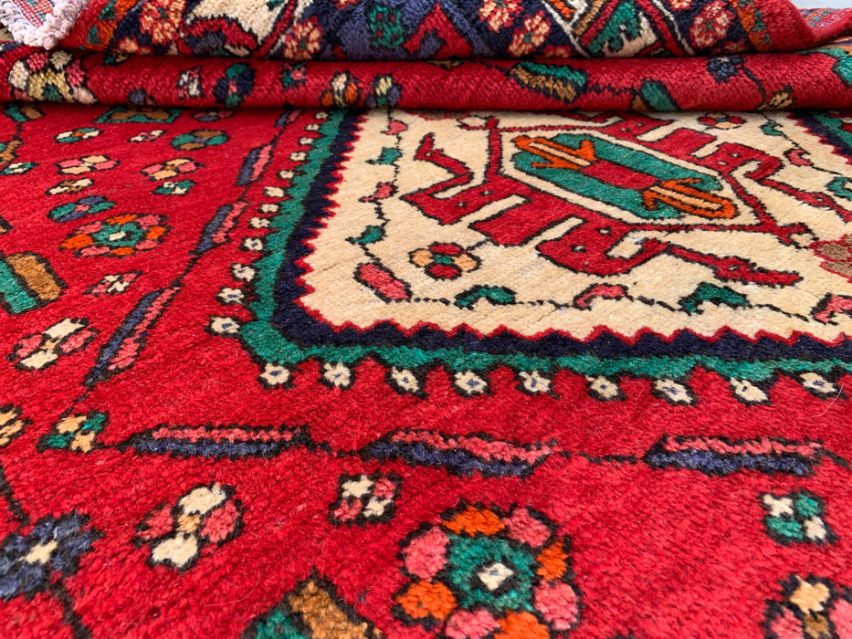 Handgeknoopt Perzisch wollen tapijt 6'6 x 5'3 rood tribaal medaillon vloerkleed - kbhm-1128
