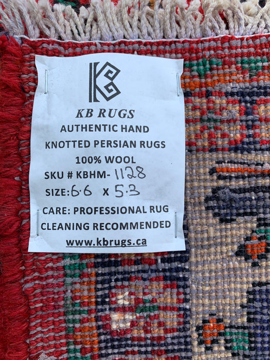 Handgeknoopt Perzisch wollen tapijt 6'6 x 5'3 rood tribaal medaillon vloerkleed - kbhm-1128