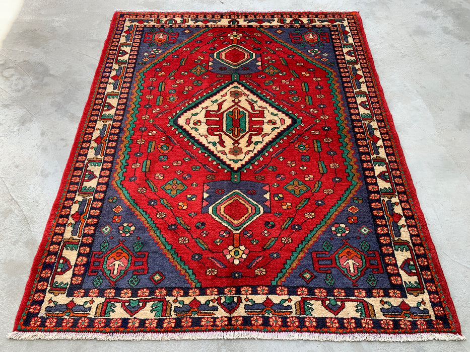 Handgeknoopt Perzisch wollen tapijt 6'6 x 5'3 rood tribaal medaillon vloerkleed - kbhm-1128