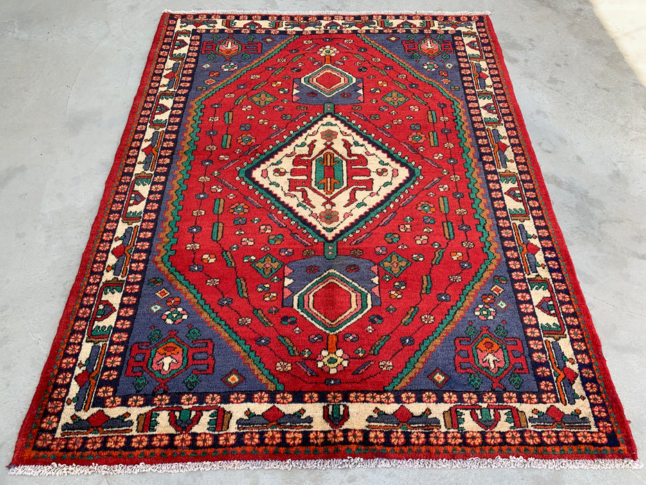 Handgeknoopt Perzisch wollen tapijt 6'6 x 5'3 rood tribaal medaillon vloerkleed - kbhm-1128