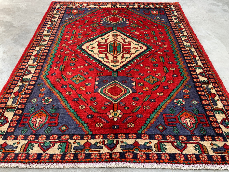Handgeknoopt Perzisch wollen tapijt 6'6 x 5'3 rood tribaal medaillon vloerkleed - kbhm-1128