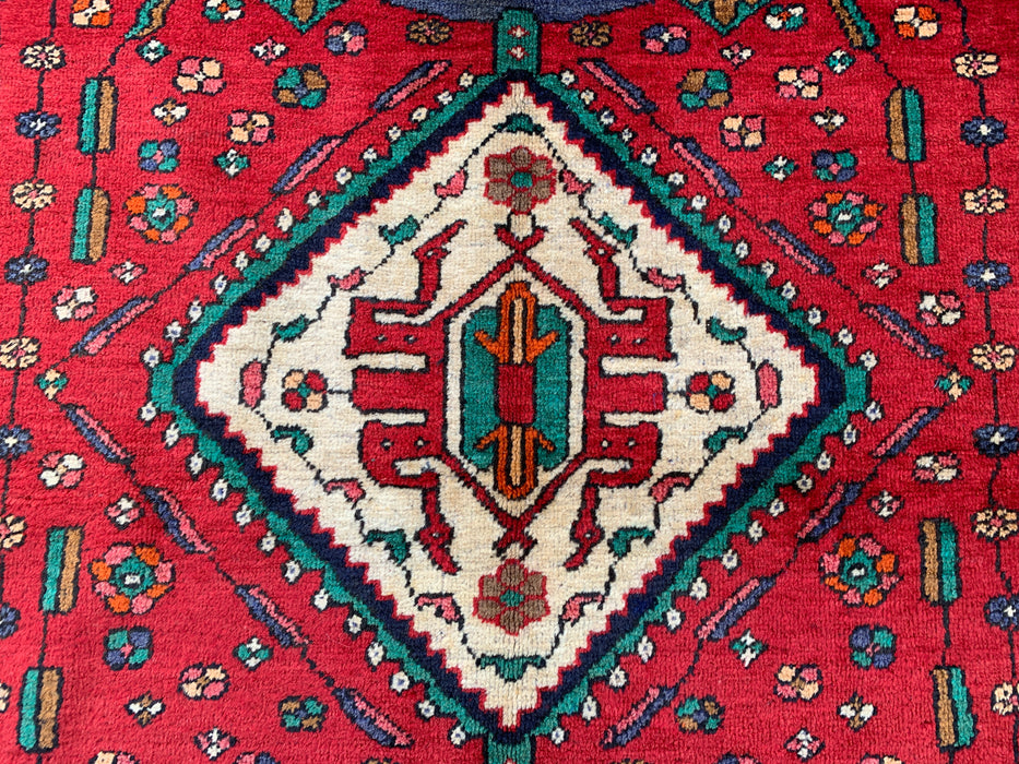 Handgeknoopt Perzisch wollen tapijt 6'6 x 5'3 rood tribaal medaillon vloerkleed - kbhm-1128