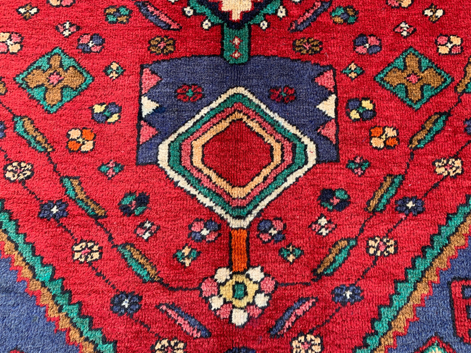 Handgeknoopt Perzisch wollen tapijt 6'6 x 5'3 rood tribaal medaillon vloerkleed - kbhm-1128