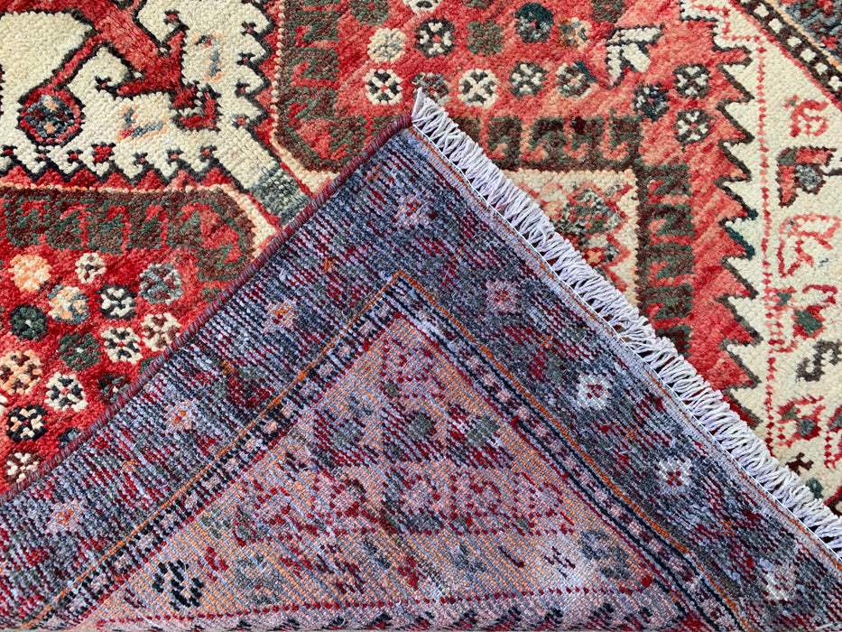 KBHM-1129 Handgeknoopt Perzisch wollen loper-tapijt – 307 cm x 99 cm Rood, ivoor & blauw stammenmedaillon loper