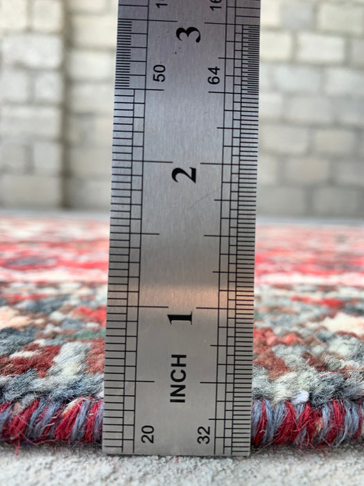 KBHM-1129 Handgeknoopt Perzisch wollen loper-tapijt – 307 cm x 99 cm Rood, ivoor & blauw stammenmedaillon loper
