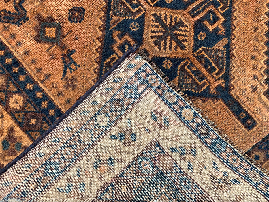 KBHM-1130 Handgeknoopt Perzisch wollen tapijt – 236 cm x 155 cm Beige, blauw & bruin tribaal geometrisch vloerkleed