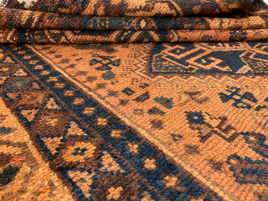 KBHM-1130 Handgeknoopt Perzisch wollen tapijt – 236 cm x 155 cm Beige, blauw & bruin tribaal geometrisch vloerkleed