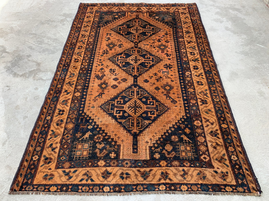 KBHM-1130 Handgeknoopt Perzisch wollen tapijt – 236 cm x 155 cm Beige, blauw & bruin tribaal geometrisch vloerkleed