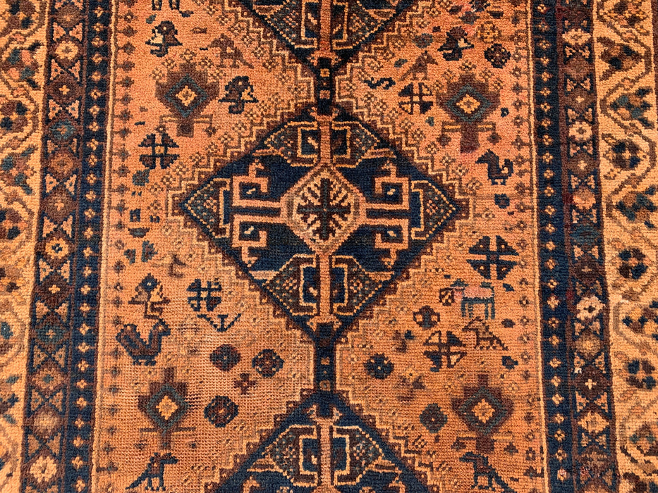 KBHM-1130 Handgeknoopt Perzisch wollen tapijt – 236 cm x 155 cm Beige, blauw & bruin tribaal geometrisch vloerkleed