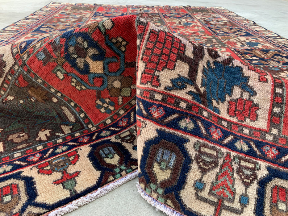Handgemaakt Perzisch wollen vloerkleed 7x10 - Ivoor, marineblauw, rood & blauw traditioneel tuin-paneel Perzische stijl vloerkleed - Exacte afmeting 9'5" x 6'5" - KBHM-1131