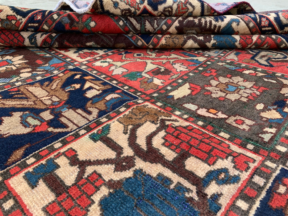 Handgemaakt Perzisch wollen vloerkleed 7x10 - Ivoor, marineblauw, rood & blauw traditioneel tuin-paneel Perzische stijl vloerkleed - Exacte afmeting 9'5" x 6'5" - KBHM-1131