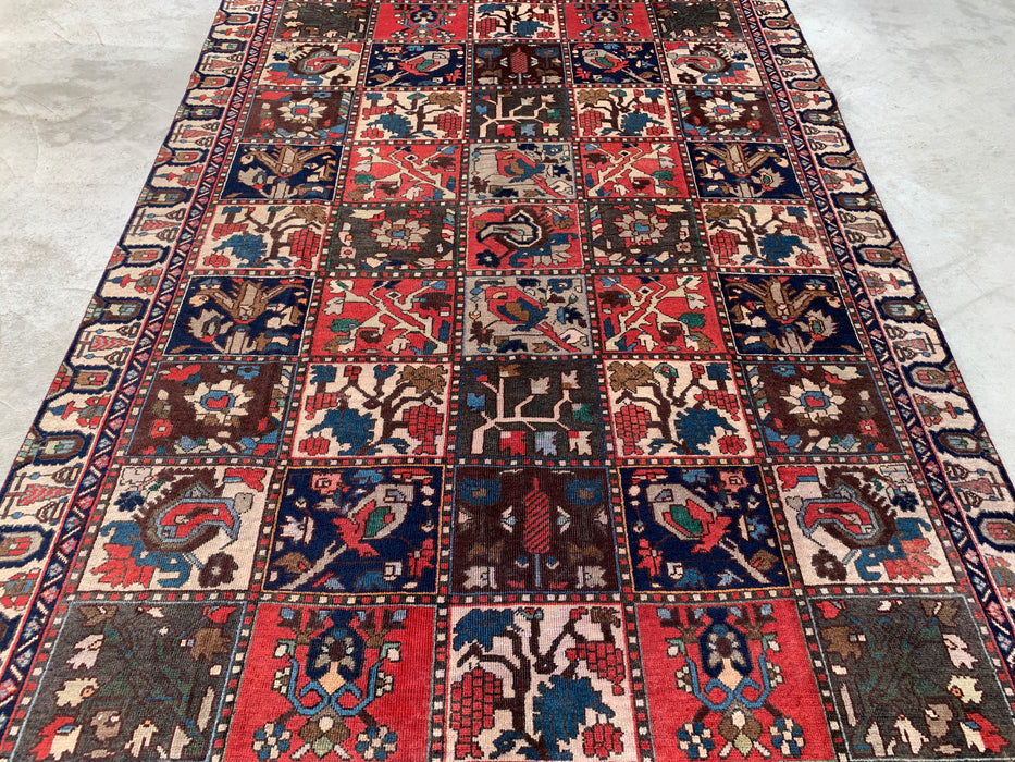Handgemaakt Perzisch wollen vloerkleed 7x10 - Ivoor, marineblauw, rood & blauw traditioneel tuin-paneel Perzische stijl vloerkleed - Exacte afmeting 9'5" x 6'5" - KBHM-1131