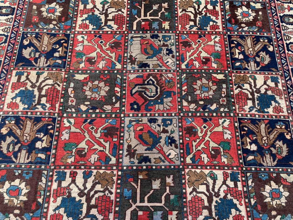 Handgemaakt Perzisch wollen vloerkleed 7x10 - Ivoor, marineblauw, rood & blauw traditioneel tuin-paneel Perzische stijl vloerkleed - Exacte afmeting 9'5" x 6'5" - KBHM-1131