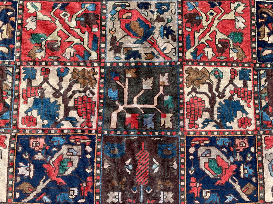Handgemaakt Perzisch wollen vloerkleed 7x10 - Ivoor, marineblauw, rood & blauw traditioneel tuin-paneel Perzische stijl vloerkleed - Exacte afmeting 9'5" x 6'5" - KBHM-1131