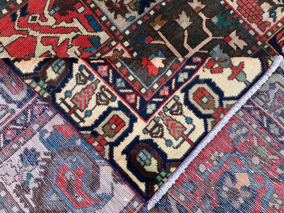 Handgemaakt Perzisch wollen vloerkleed 7x10 - Ivoor, marineblauw, rood & blauw traditioneel tuin-paneel Perzische stijl vloerkleed - Exacte afmeting 9'5" x 6'5" - KBHM-1131