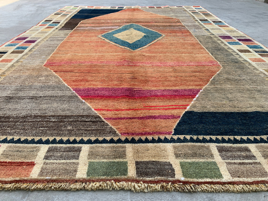 Handgemaakt Perzisch wollen vloerkleed 7x10 - Veelkleurig geometrisch kleed in Perzische stijl - Exacte afmeting 6'6" x 9'6" - KBHM-1134
