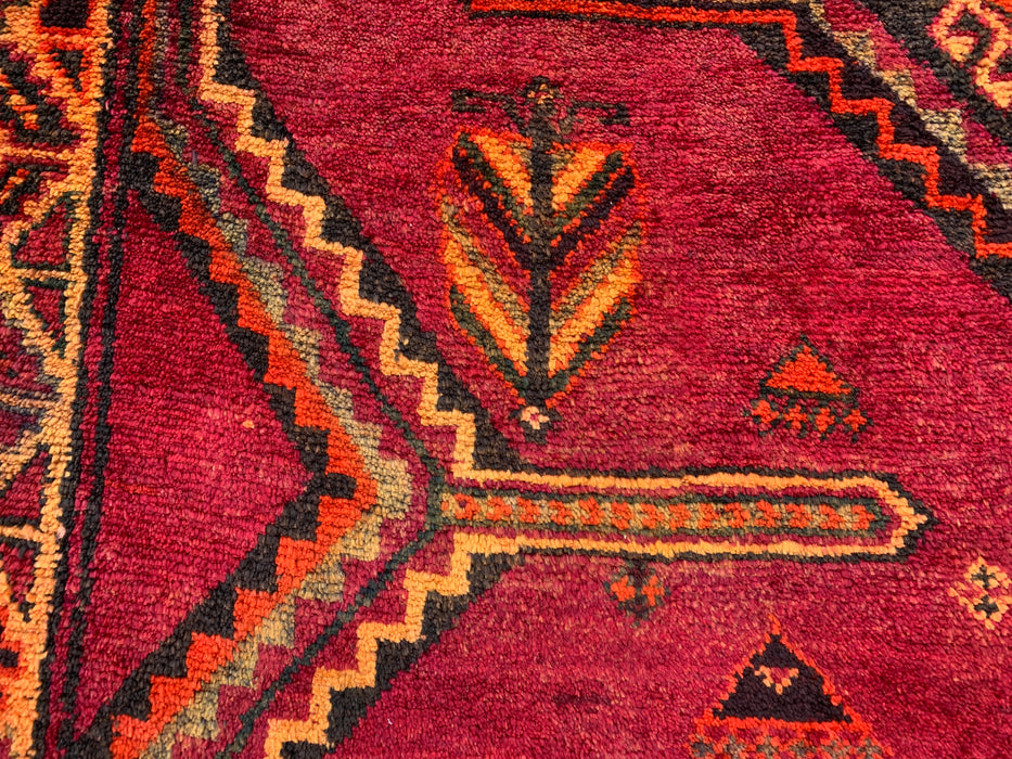 9'9 x 5'2 handgeknoopt Perzisch wollen tapijt in magenta, roestbruin & zwart met stam-geometrisch ontwerp | KBHM-1136