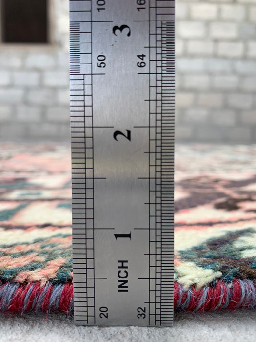9'8 x 5'6 handgeknoopt Perzisch wollen tapijt in ivoor, taupe, teal & blush met traditioneel paneelontwerp | KBHM-1137
