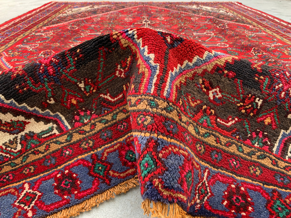 Handgemaakt Perzisch wollen vloerkleed 7x10 - Rood & Blauw Perzisch stijl vloerkleed - Exacte afmeting 9'11" x 7'4" - KBHM-1139
