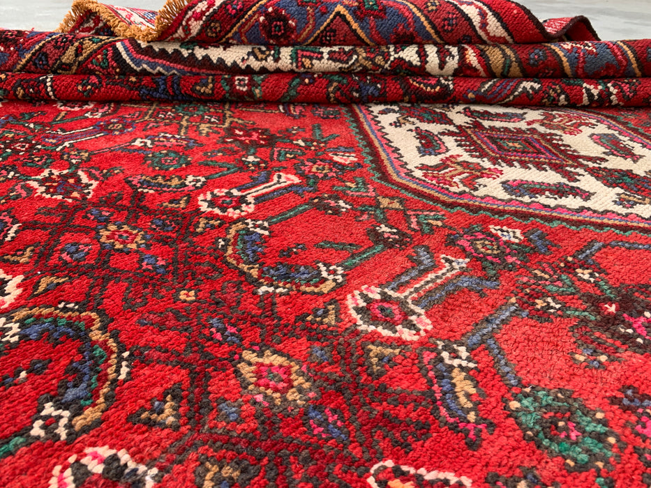Handgemaakt Perzisch wollen vloerkleed 7x10 - Rood & Blauw Perzisch stijl vloerkleed - Exacte afmeting 9'11" x 7'4" - KBHM-1139