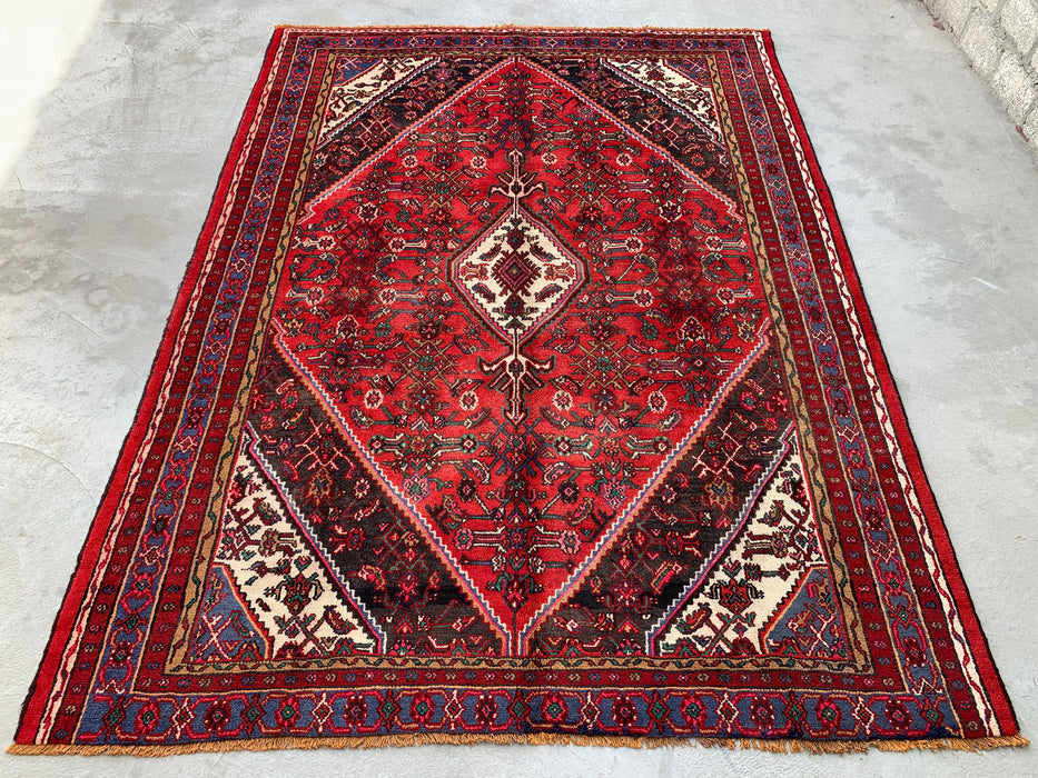 Handgemaakt Perzisch wollen vloerkleed 7x10 - Rood & Blauw Perzisch stijl vloerkleed - Exacte afmeting 9'11" x 7'4" - KBHM-1139