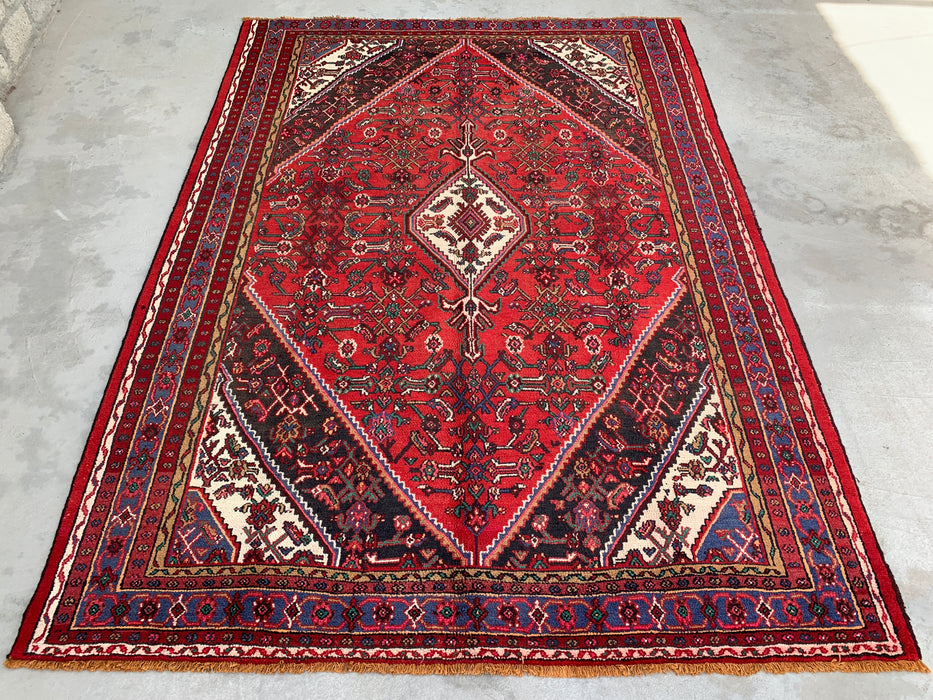 Handgemaakt Perzisch wollen vloerkleed 7x10 - Rood & Blauw Perzisch stijl vloerkleed - Exacte afmeting 9'11" x 7'4" - KBHM-1139