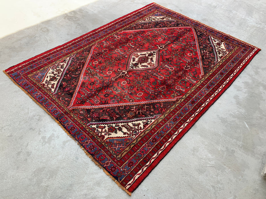 Handgemaakt Perzisch wollen vloerkleed 7x10 - Rood & Blauw Perzisch stijl vloerkleed - Exacte afmeting 9'11" x 7'4" - KBHM-1139