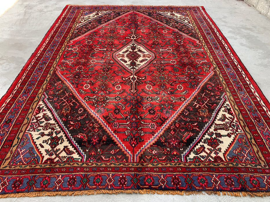 Handgemaakt Perzisch wollen vloerkleed 7x10 - Rood & Blauw Perzisch stijl vloerkleed - Exacte afmeting 9'11" x 7'4" - KBHM-1139