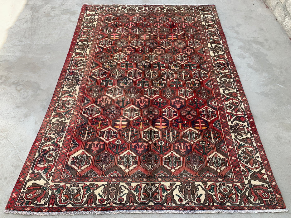 Handgemaakt Perzisch wollen vloerkleed 210x300 cm - Perzisch stijl vloerkleed in bordeaux, bruin, zwart & ivoor - Exacte afmetingen 299 cm x 205 cm - KBHM-1140