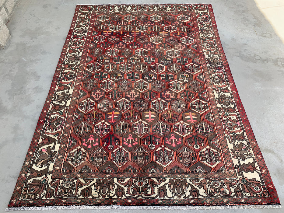 Handgemaakt Perzisch wollen vloerkleed 210x300 cm - Perzisch stijl vloerkleed in bordeaux, bruin, zwart & ivoor - Exacte afmetingen 299 cm x 205 cm - KBHM-1140