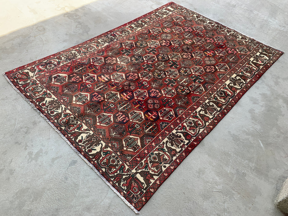 Handgemaakt Perzisch wollen vloerkleed 210x300 cm - Perzisch stijl vloerkleed in bordeaux, bruin, zwart & ivoor - Exacte afmetingen 299 cm x 205 cm - KBHM-1140