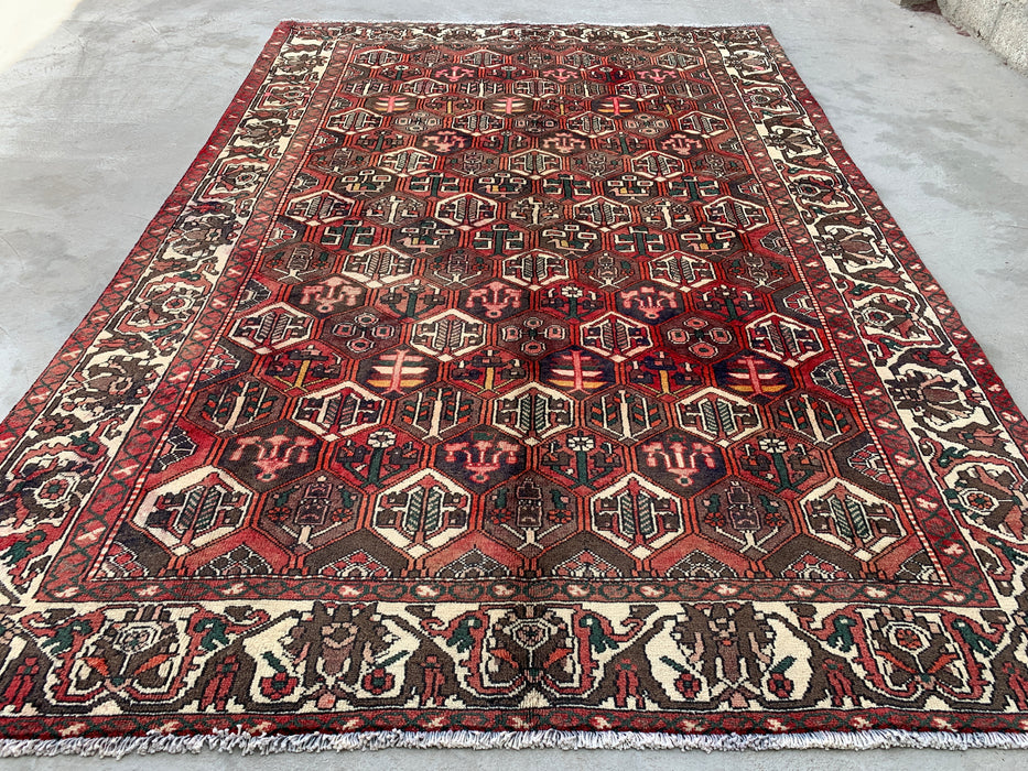 Handgemaakt Perzisch wollen vloerkleed 210x300 cm - Perzisch stijl vloerkleed in bordeaux, bruin, zwart & ivoor - Exacte afmetingen 299 cm x 205 cm - KBHM-1140