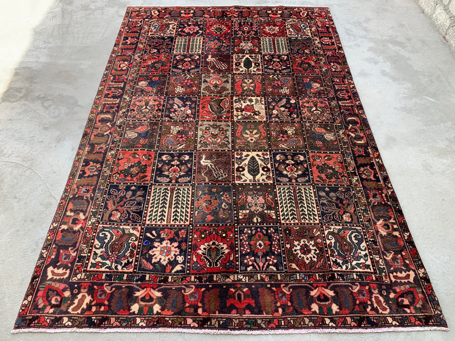 Handmade Persian Wool Area Rug 7x10 - Multicolor Garden Panel Persian Style Rug - Exact Size 10'1" x 6'8" - KBHM-1141