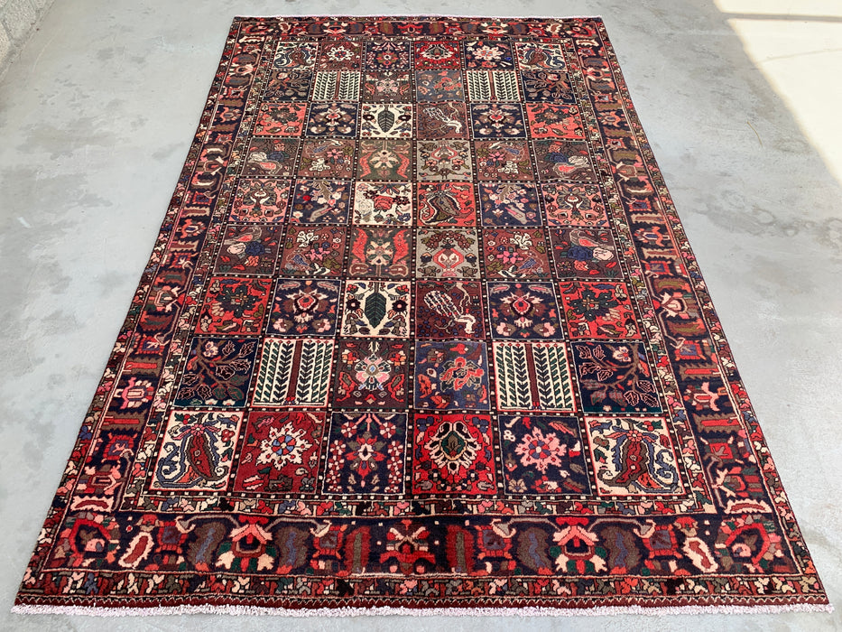 Handmade Persian Wool Area Rug 7x10 - Multicolor Garden Panel Persian Style Rug - Exact Size 10'1" x 6'8" - KBHM-1141