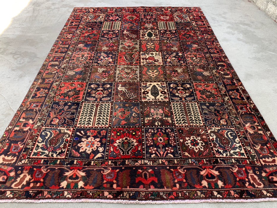 Handmade Persian Wool Area Rug 7x10 - Multicolor Garden Panel Persian Style Rug - Exact Size 10'1" x 6'8" - KBHM-1141