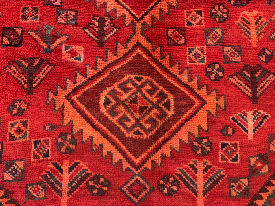 KBHM-1142 Handgeknoopt Perzisch wollen tapijt – 262 x 150 cm Rood, roestbruin & marineblauw tribaal geometrisch vloerkleed