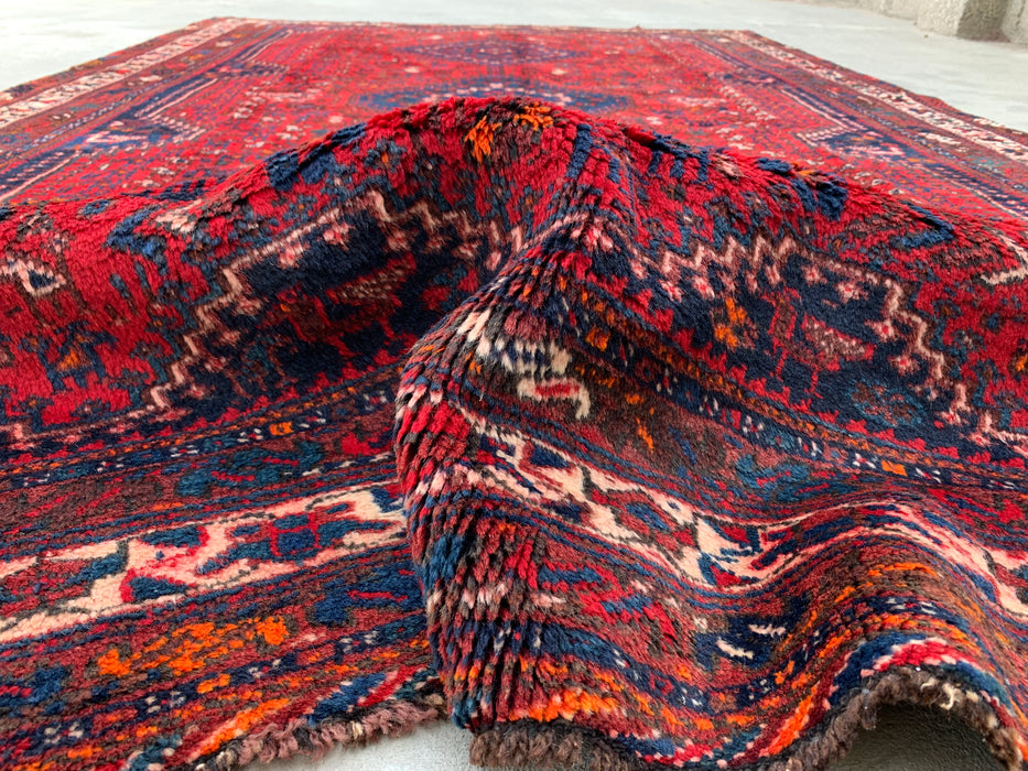Handgeweven Perzisch wollen karpet 7x10 - Traditioneel Perzisch tapijt met medaillon in rood, marineblauw & ivoor - Exacte afmeting 310 cm x 188 cm (10'2" x 6'2") - KBHM-1143