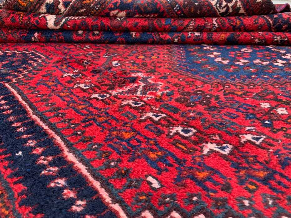 Handgeweven Perzisch wollen karpet 7x10 - Traditioneel Perzisch tapijt met medaillon in rood, marineblauw & ivoor - Exacte afmeting 310 cm x 188 cm (10'2" x 6'2") - KBHM-1143