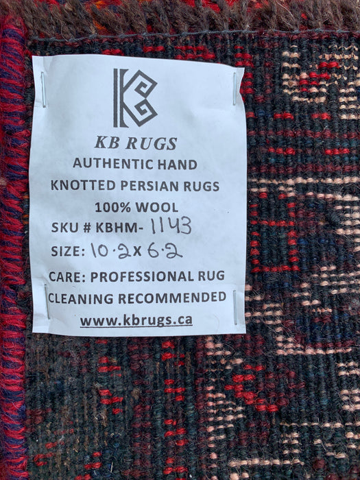 Handgeweven Perzisch wollen karpet 7x10 - Traditioneel Perzisch tapijt met medaillon in rood, marineblauw & ivoor - Exacte afmeting 310 cm x 188 cm (10'2" x 6'2") - KBHM-1143