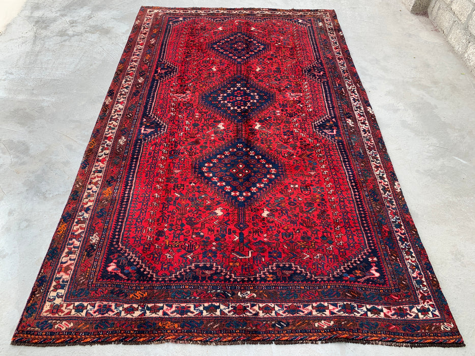 Handgeweven Perzisch wollen karpet 7x10 - Traditioneel Perzisch tapijt met medaillon in rood, marineblauw & ivoor - Exacte afmeting 310 cm x 188 cm (10'2" x 6'2") - KBHM-1143