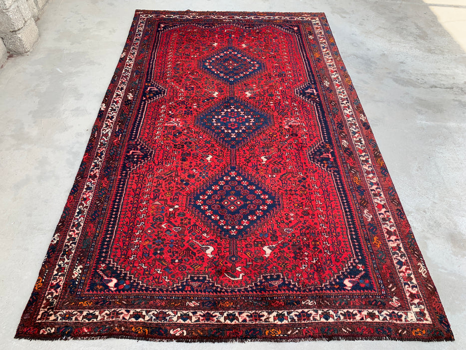 Handgeweven Perzisch wollen karpet 7x10 - Traditioneel Perzisch tapijt met medaillon in rood, marineblauw & ivoor - Exacte afmeting 310 cm x 188 cm (10'2" x 6'2") - KBHM-1143