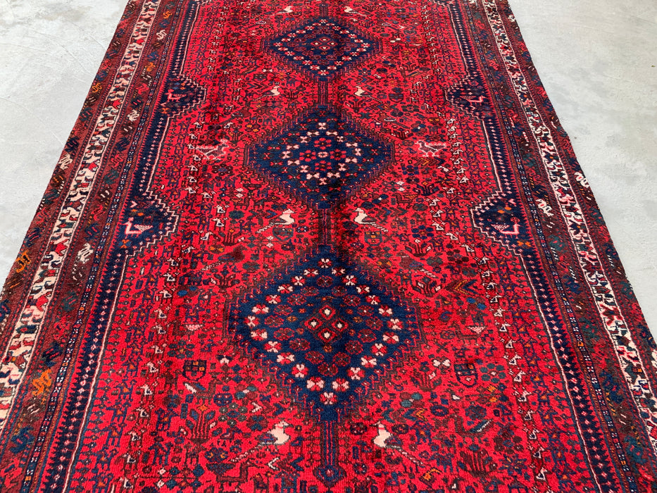Handgeweven Perzisch wollen karpet 7x10 - Traditioneel Perzisch tapijt met medaillon in rood, marineblauw & ivoor - Exacte afmeting 310 cm x 188 cm (10'2" x 6'2") - KBHM-1143