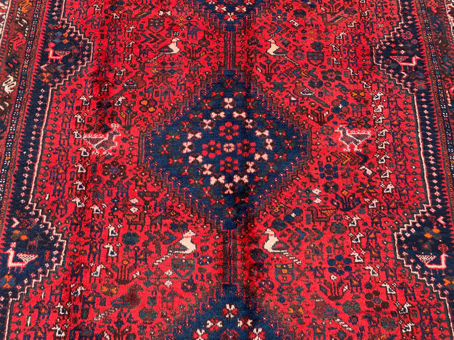 Handgeweven Perzisch wollen karpet 7x10 - Traditioneel Perzisch tapijt met medaillon in rood, marineblauw & ivoor - Exacte afmeting 310 cm x 188 cm (10'2" x 6'2") - KBHM-1143