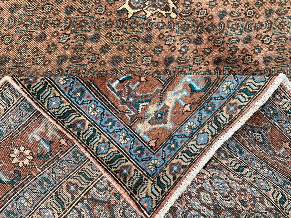 Handgemaakt Perzisch wollen vloerkleed 213x305 cm - Taupe, blauw & bruin traditioneel medaillon Perzisch stijl kleed - Exacte afmeting 279 x 198 cm - KBHM-1144